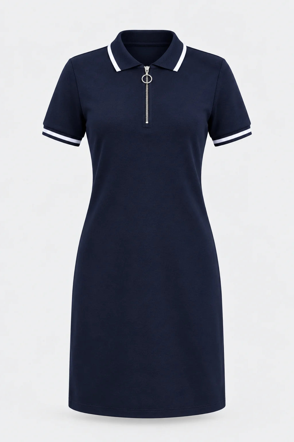 Contrast Trim Zip Neck Polo Dress