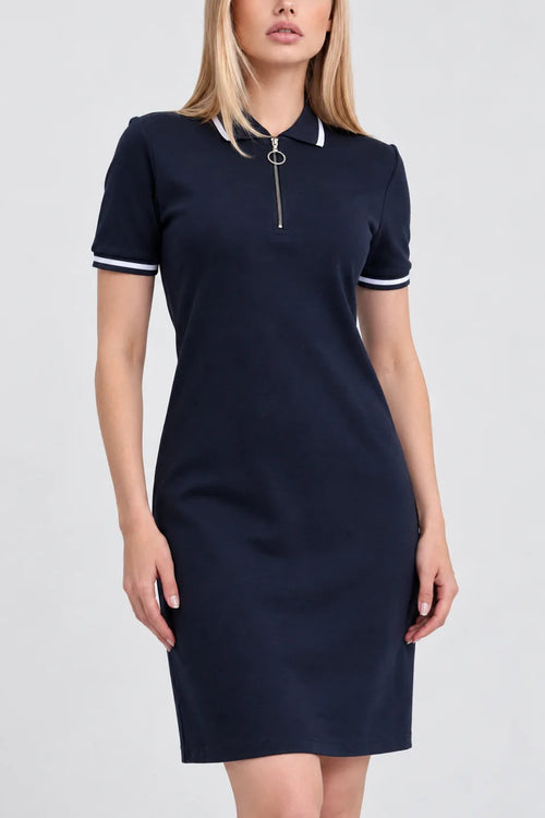 Contrast Trim Zip Neck Polo Dress