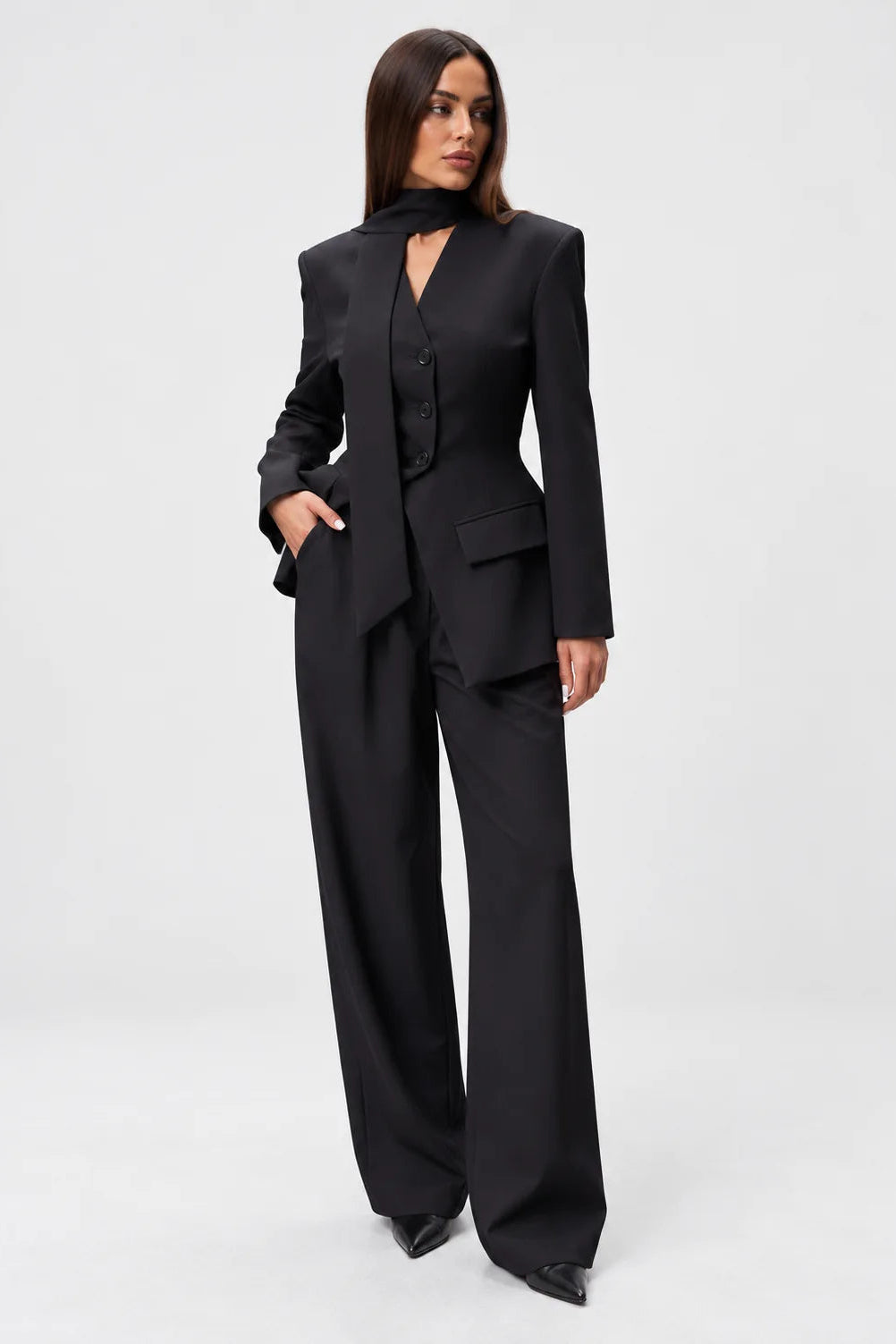 Scarf Detail Tailored Two-Piece Set