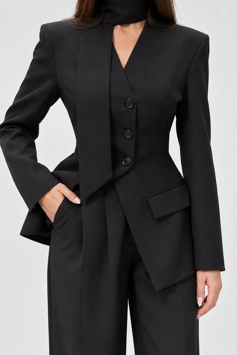 Scarf Detail Tailored Two-Piece Set