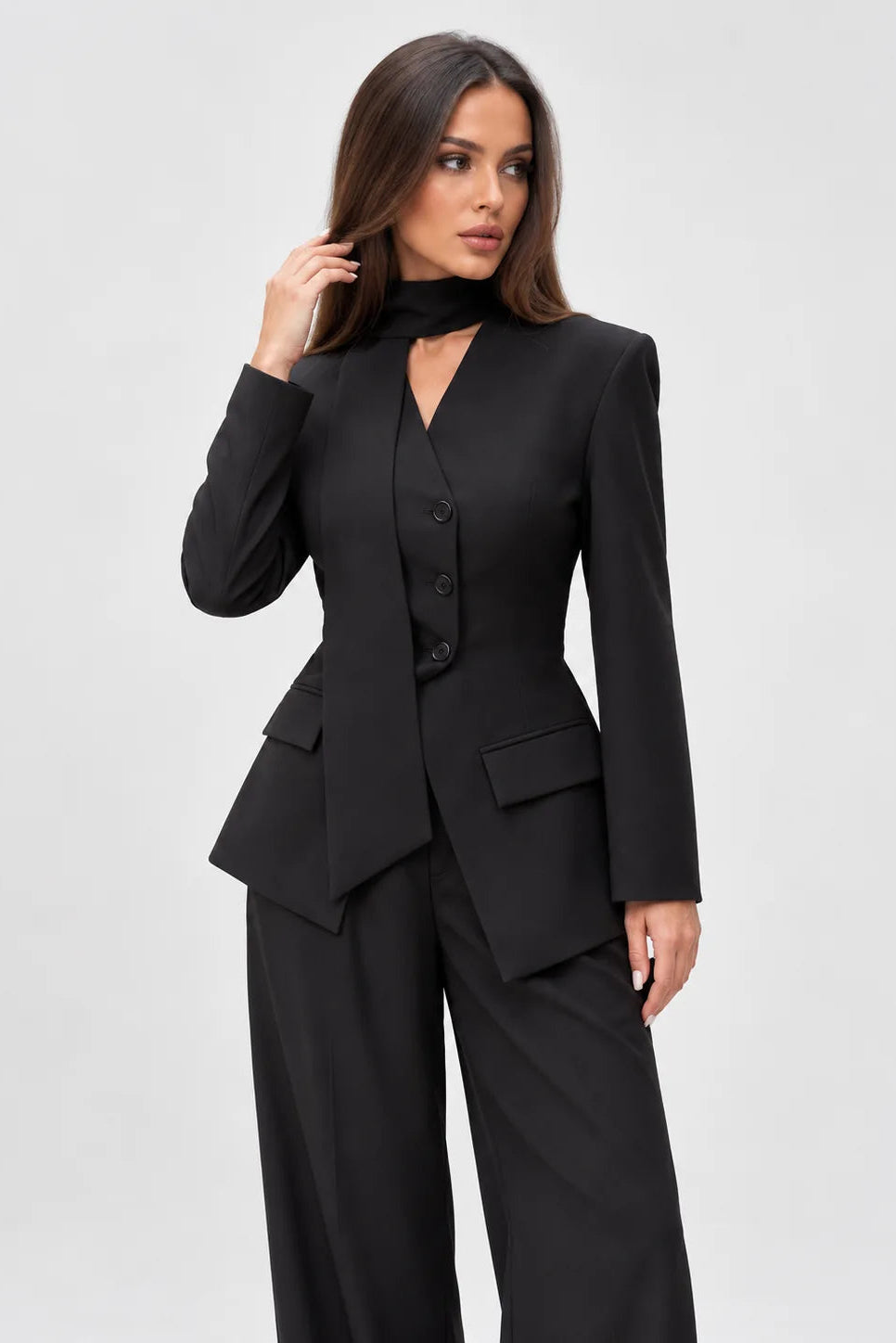 Scarf Detail Tailored Two-Piece Set