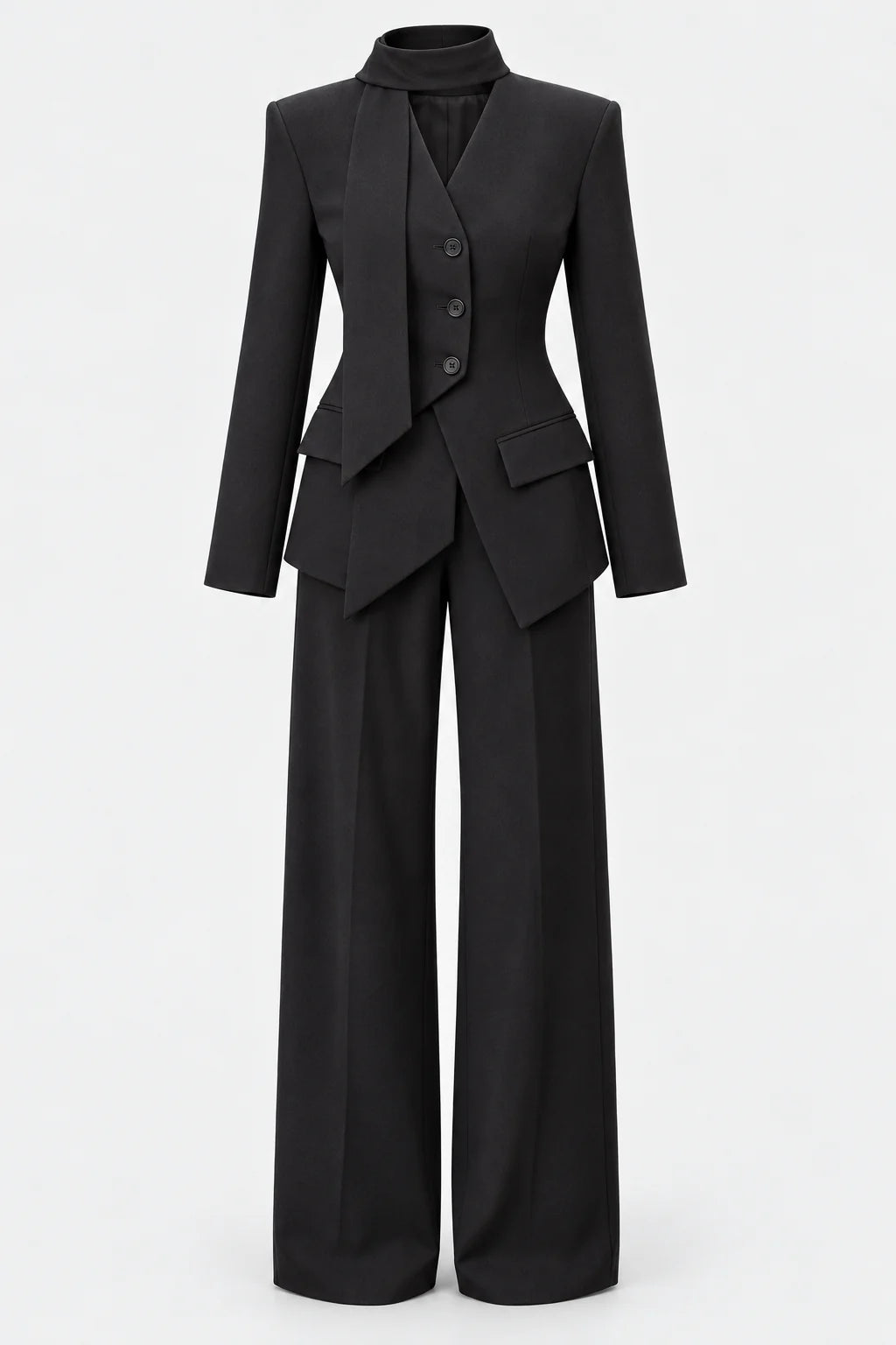 Scarf Detail Tailored Two-Piece Set