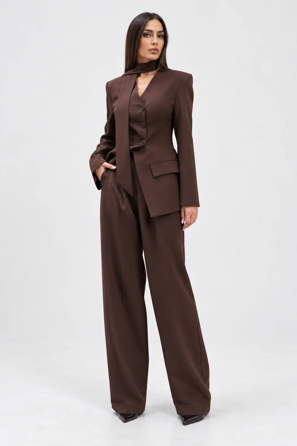 Scarf Detail Tailored Two-Piece Set