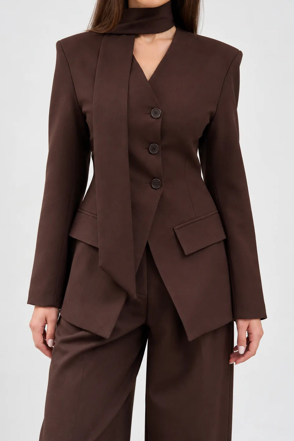 Scarf Detail Tailored Two-Piece Set