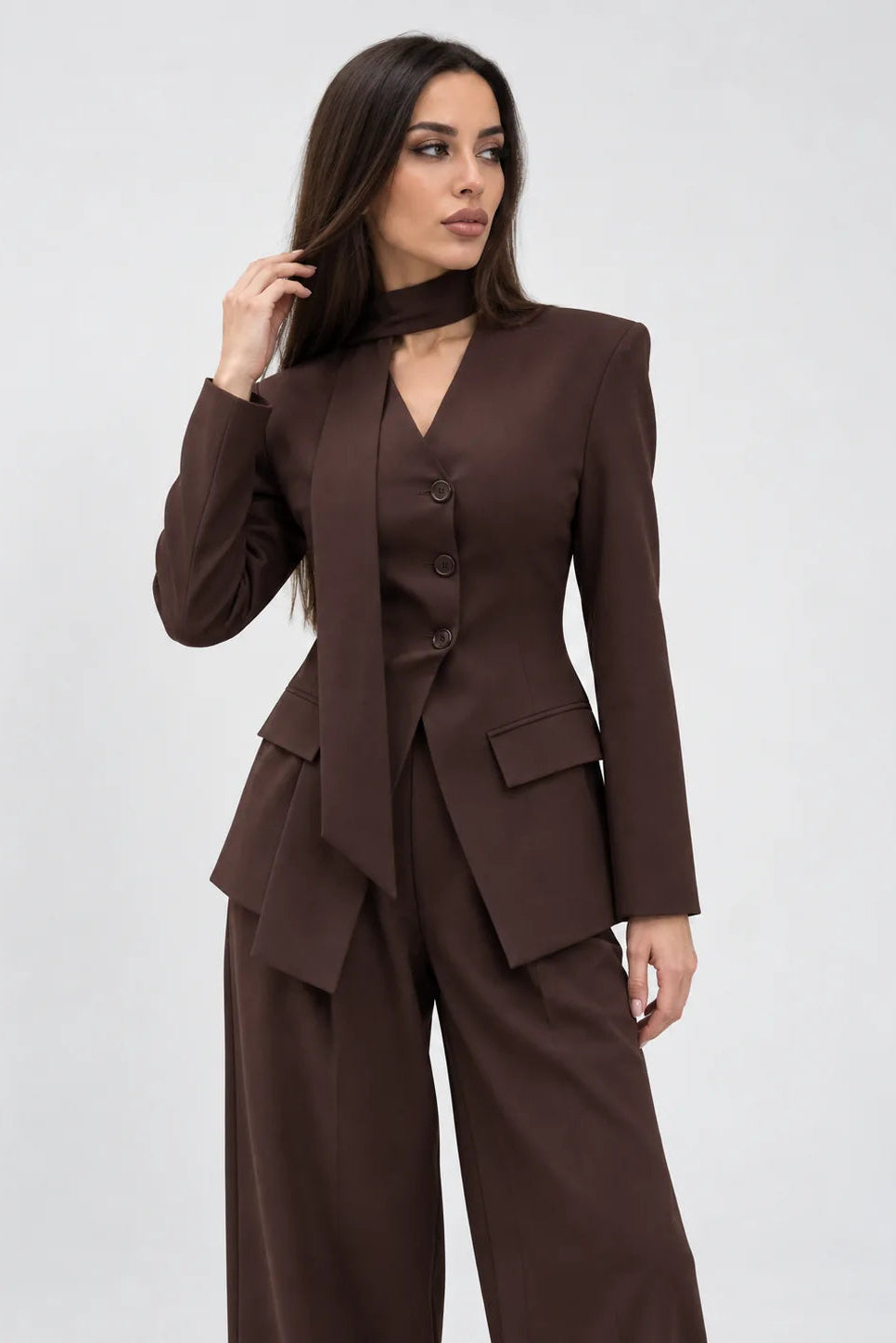 Scarf Detail Tailored Two-Piece Set
