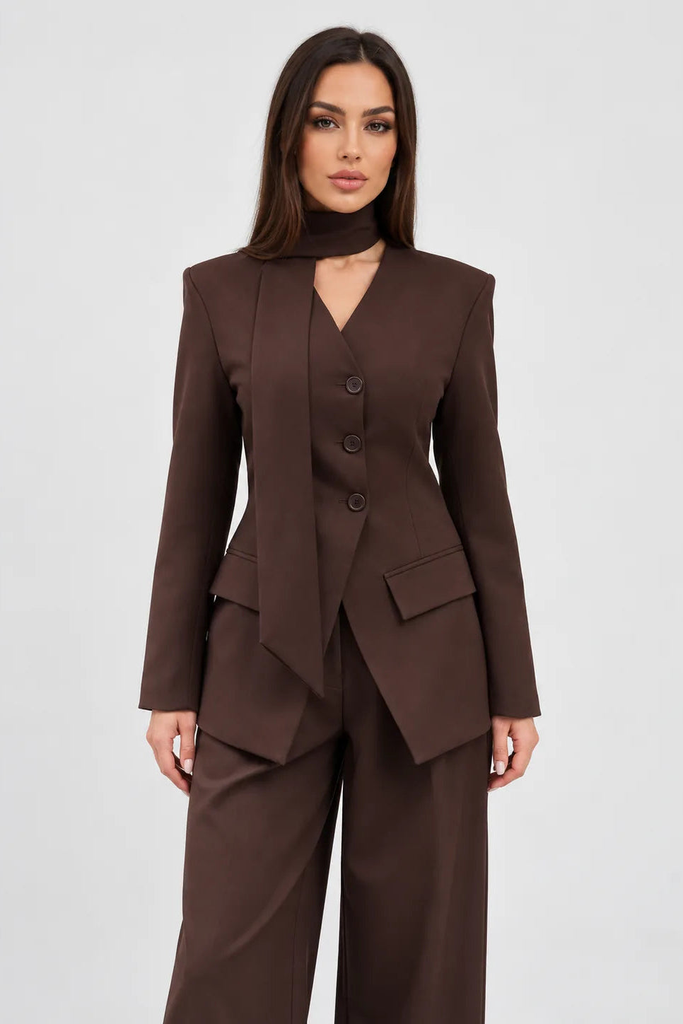 Scarf Detail Tailored Two-Piece Set