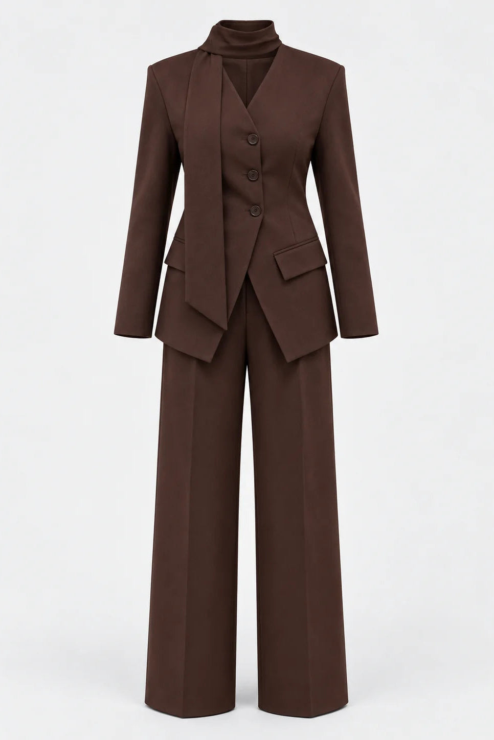 Scarf Detail Tailored Two-Piece Set