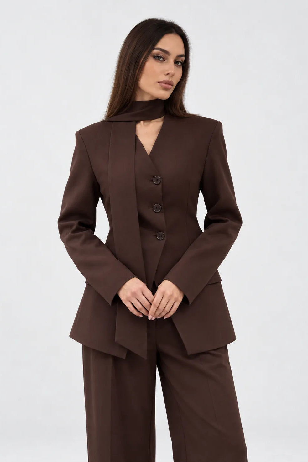 Scarf Detail Tailored Two-Piece Set