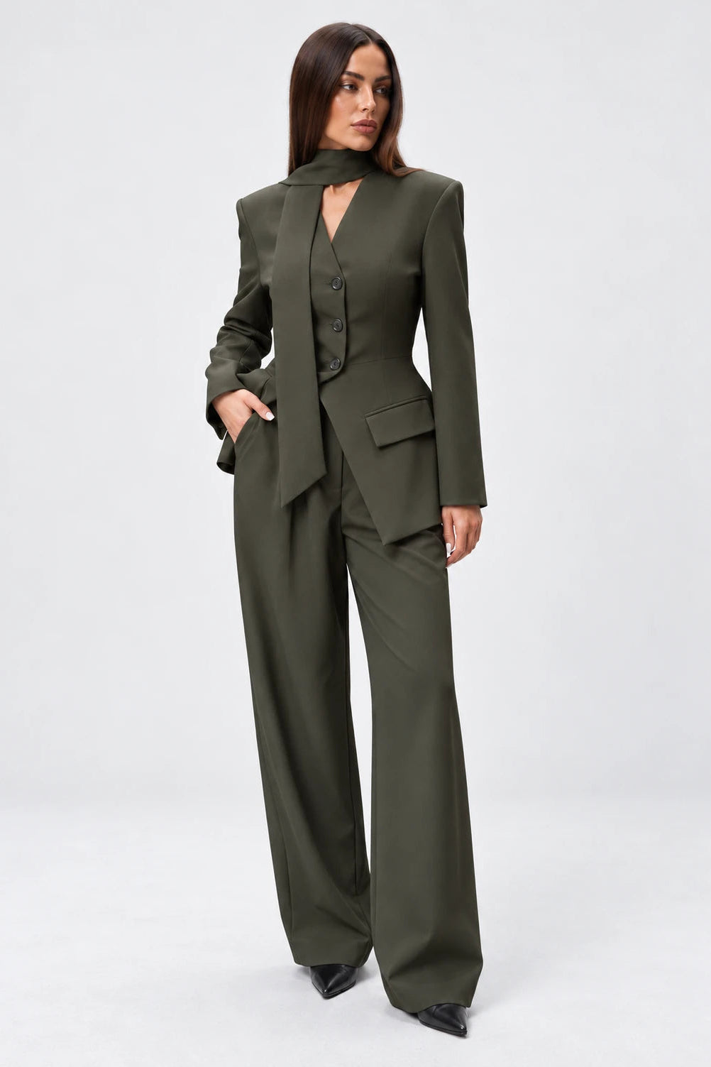 Scarf Detail Tailored Two-Piece Set