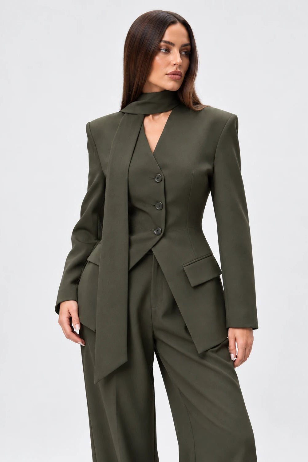Scarf Detail Tailored Two-Piece Set