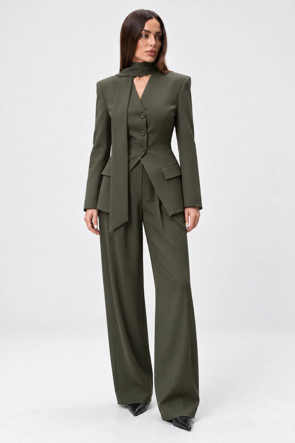 Scarf Detail Tailored Two-Piece Set