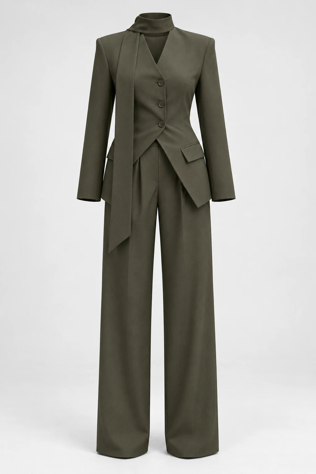 Scarf Detail Tailored Two-Piece Set