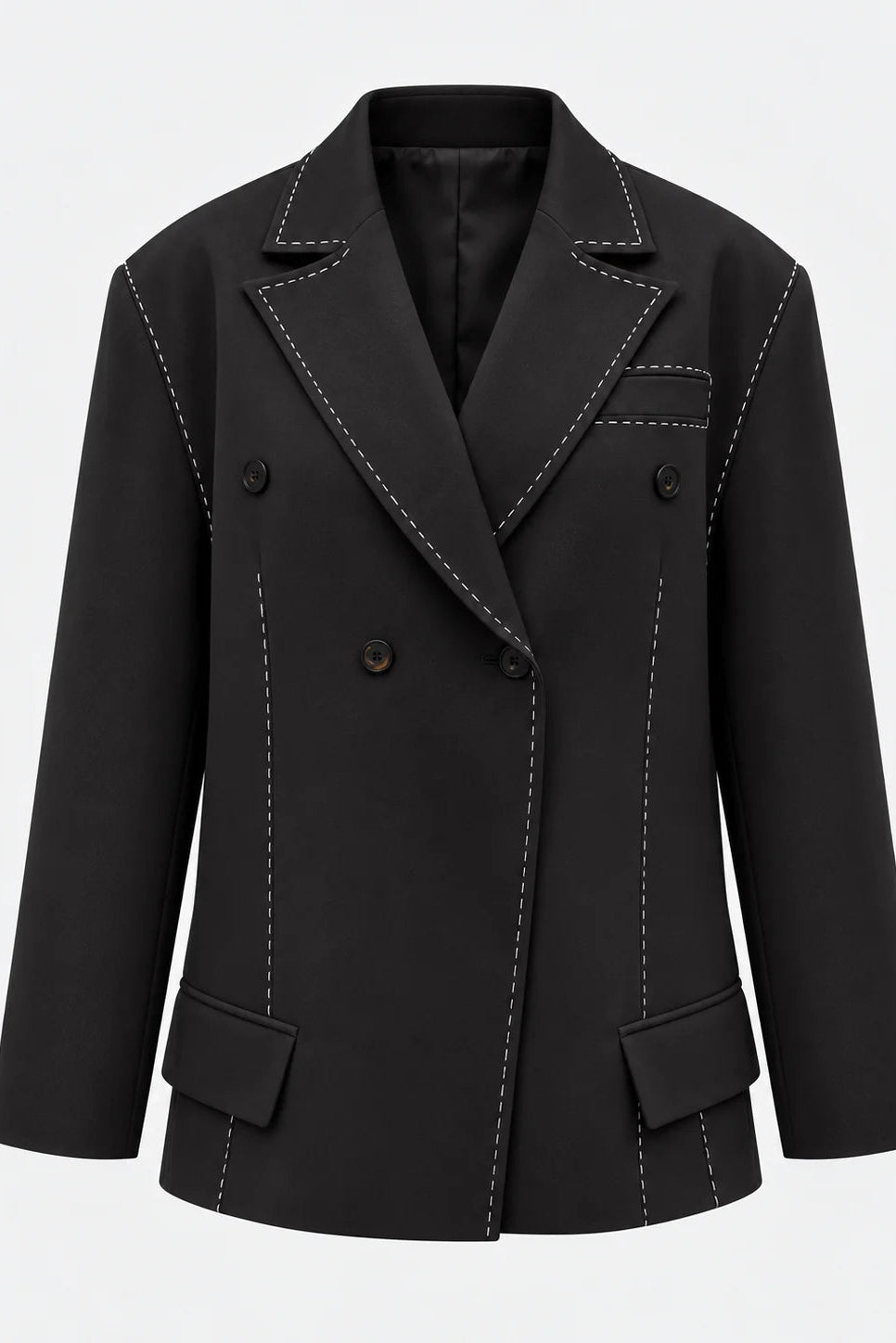 Contrast Stitch Double-Breasted Blazer