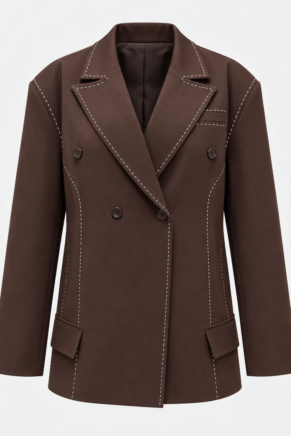 Contrast Stitch Double-Breasted Blazer