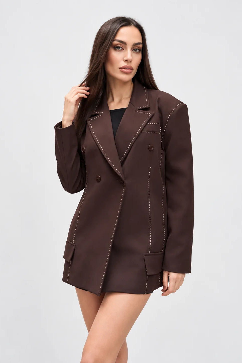 Contrast Stitch Double-Breasted Blazer