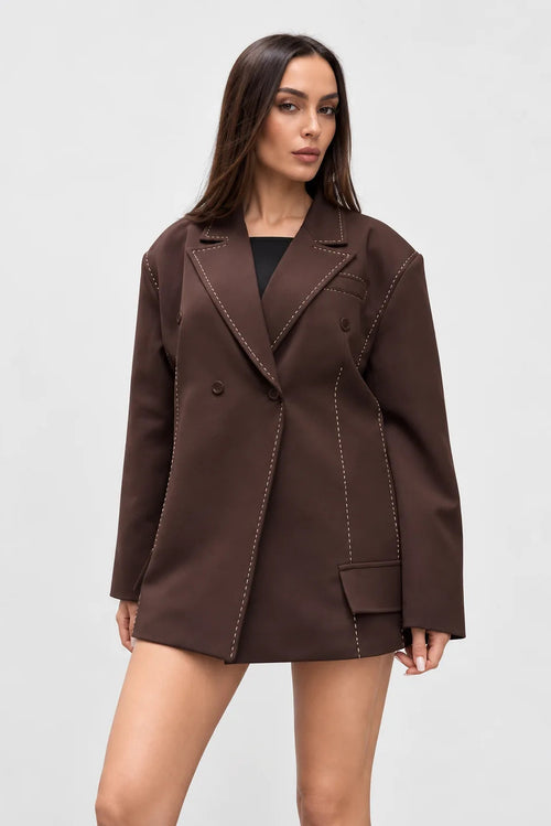 Contrast Stitch Double-Breasted Blazer