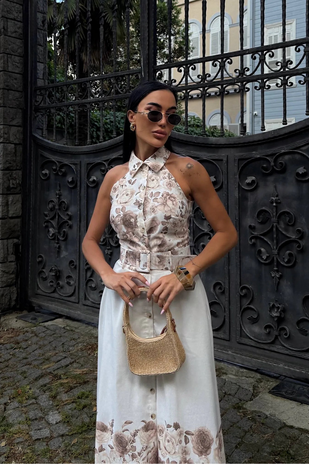 Aura Cut-Out Shoulder Button Dress