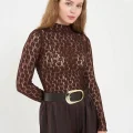 RH-LF-W-011BROWN1 Woman's Lace Tee