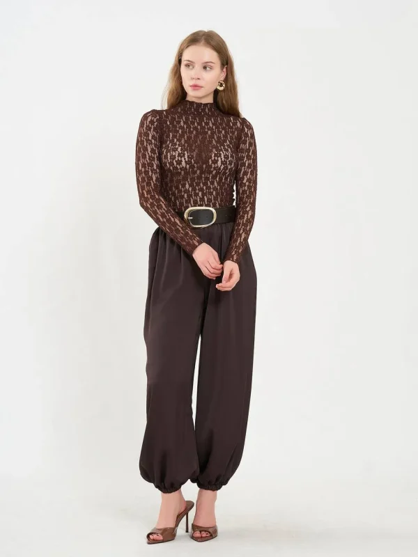 RH-LF-W-011BROWN2 Woman's Lace Tee