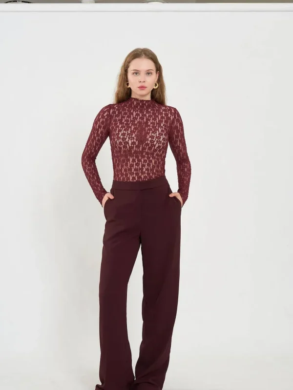 RH-LF-W-011WINE1 Woman's Lace Tee