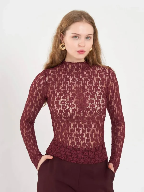 RH-LF-W-011WINE4 Woman's Lace Tee
