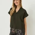 RH-MF-W-066FORESTNIGHT1 Aria Short-Sleeve Fluid Blouse