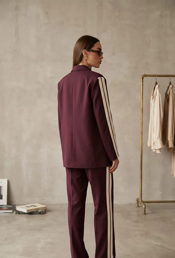RH-NM-W-028BORDOUX01 Paloma Striped-Sleeve Jacker & Pant Set