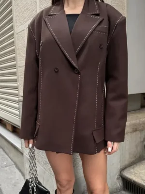 RH-NM-W-035BROWN6 Atelier Contrast-Stitch Jacket