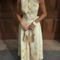 Aura Cut-Out Shoulder Button Dress
